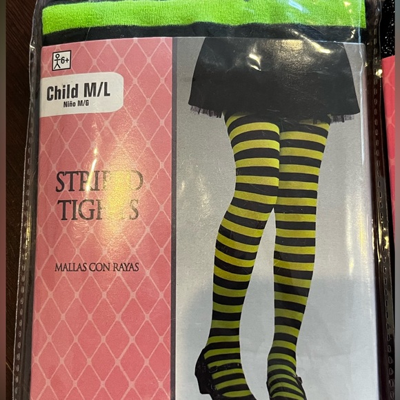 NEW 3 Pairs Girls Footed Tights Black Sparkle, Spider Web, Stripped (M/L) - Picture 2 of 5